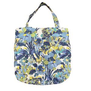 Handmade Floral Tapestry Tote Bag With Blue & Green Pattern